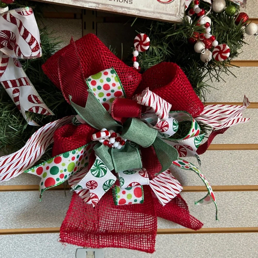 Candy Cane Christmas Wreath Holiday Decoration Winter Door Decor Sign 14 in base